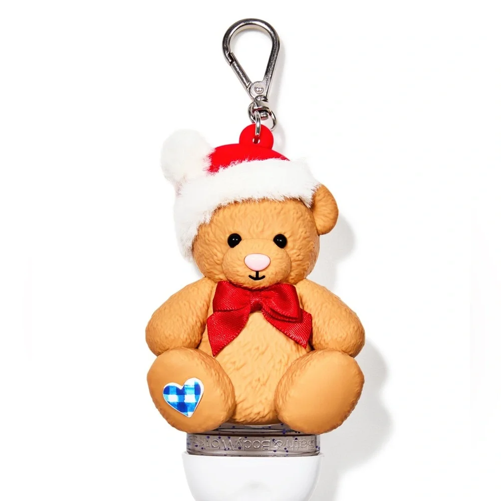 Bath & Body Works Gingham Santa Teddy Bear Pocketbac Sanitizer Holder Christmas